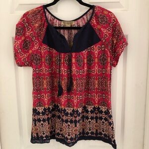 Vintage America Red and Black Puff Sleeve Blouse small